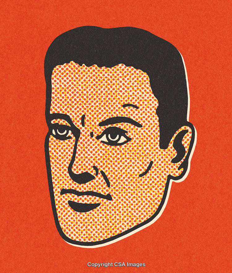 Comic Style Portrait of a Male Face on Bright Red Background