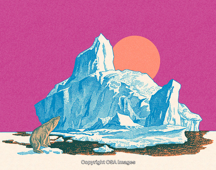 Surreal Polar Bear and Iceberg Scene with Vibrant Colors