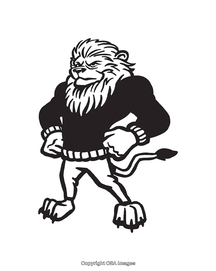 Black and White Lion Mascot Illustration with a Confident Stance