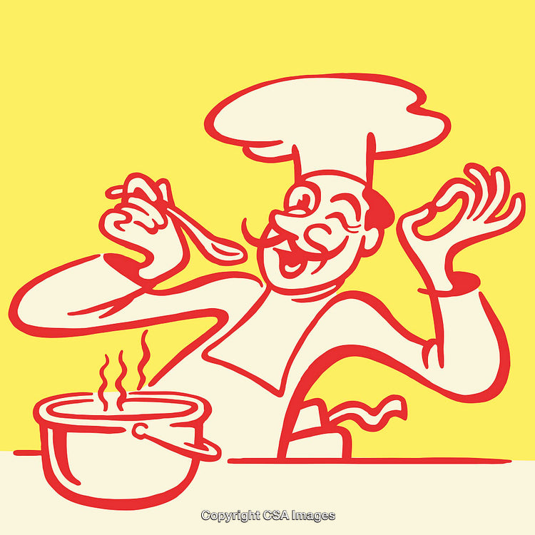 Colorful Line Art Drawing of a Chef Tasting His Cooking