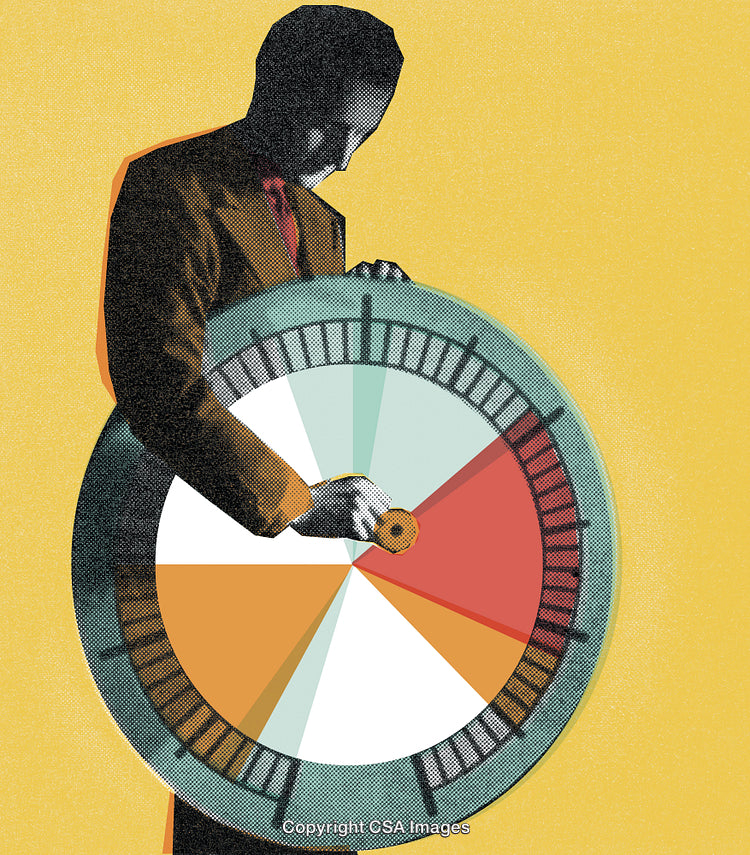 Businessman Analyzing a Pie Chart in a Retro Collage Style