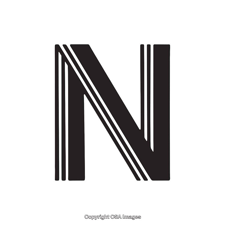 Stylized Serif Letter N with Bold Iconic Design on White Background