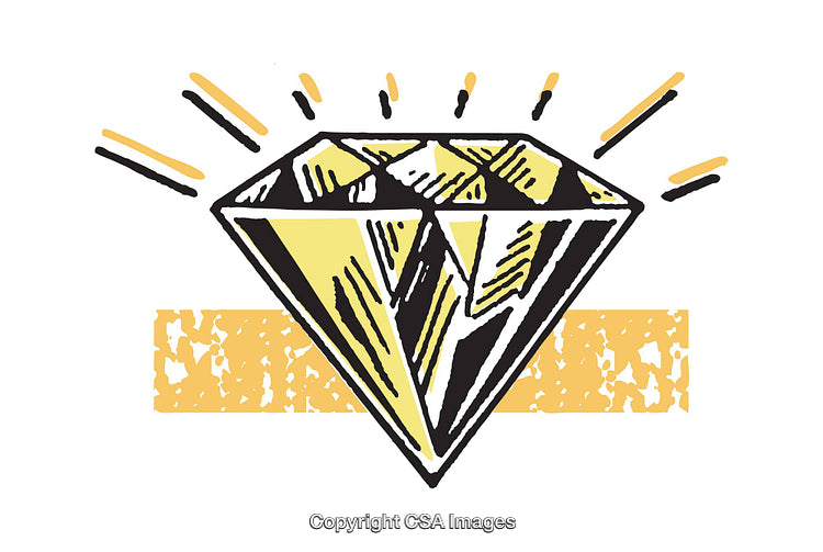 Colorful Illustrated Diamond with Radiating Highlights on a Textured Background