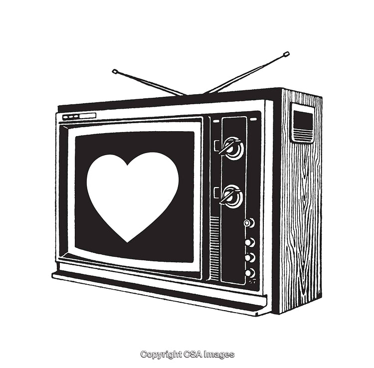 Vintage Television Illustration with Heart on Screen in Black and White