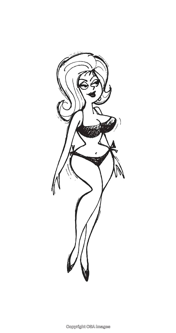 Stylish Woman in Black and White Line Art Illustration