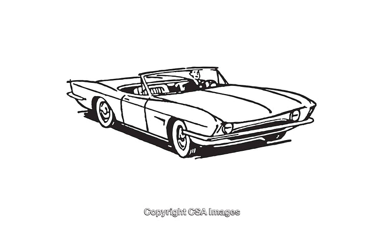 Black and White Sketch of a Classic Convertible Car Illustration