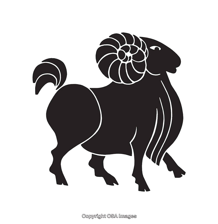 Elegant Black and White Silhouette of a Ram with Majestic Horns