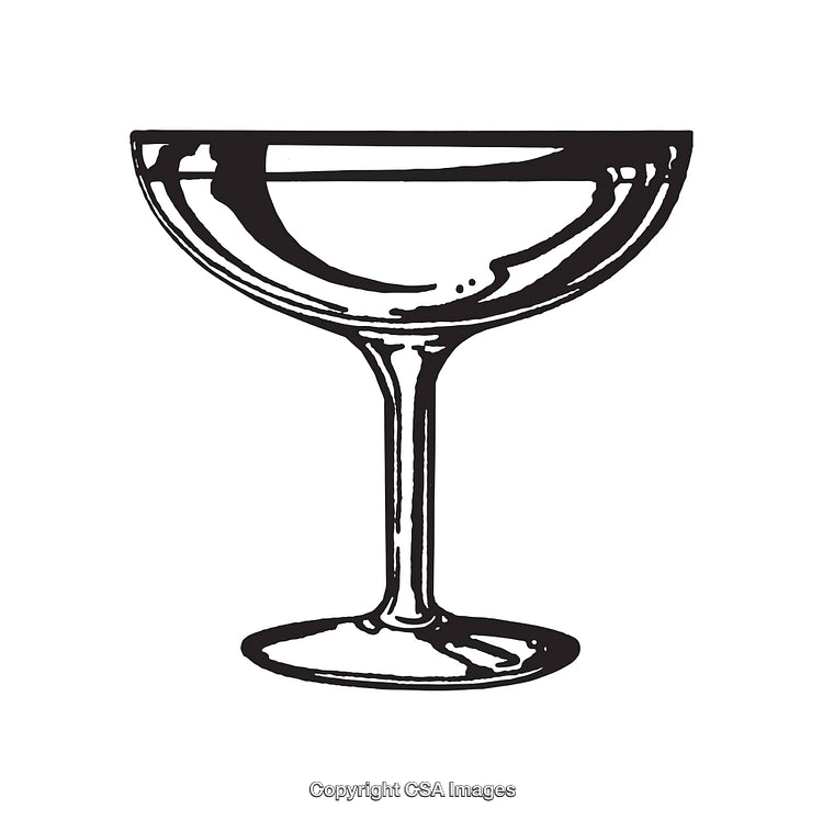 Vintage Black and White Coupe Glass Line Art Illustration