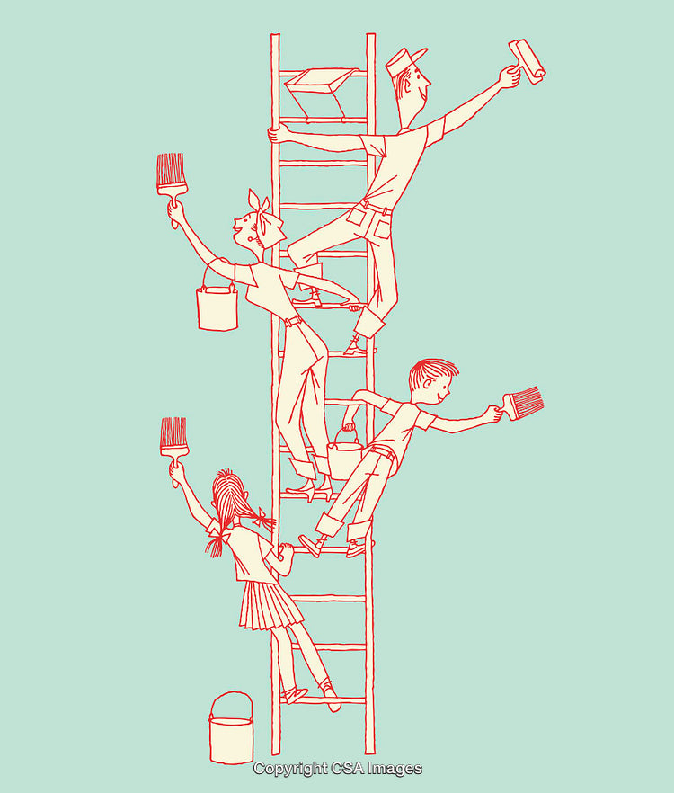 Collaborative Wall Painting Teamwork Illustrative Artwork on Colored Background