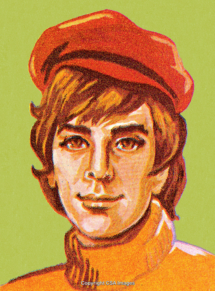 Retro Style Portrait of Person Wearing a Red Hat with Colorful Background