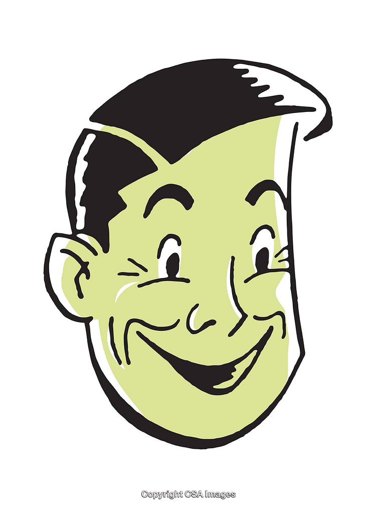 Retro Style Illustration of a Smiling Character with Green Tones