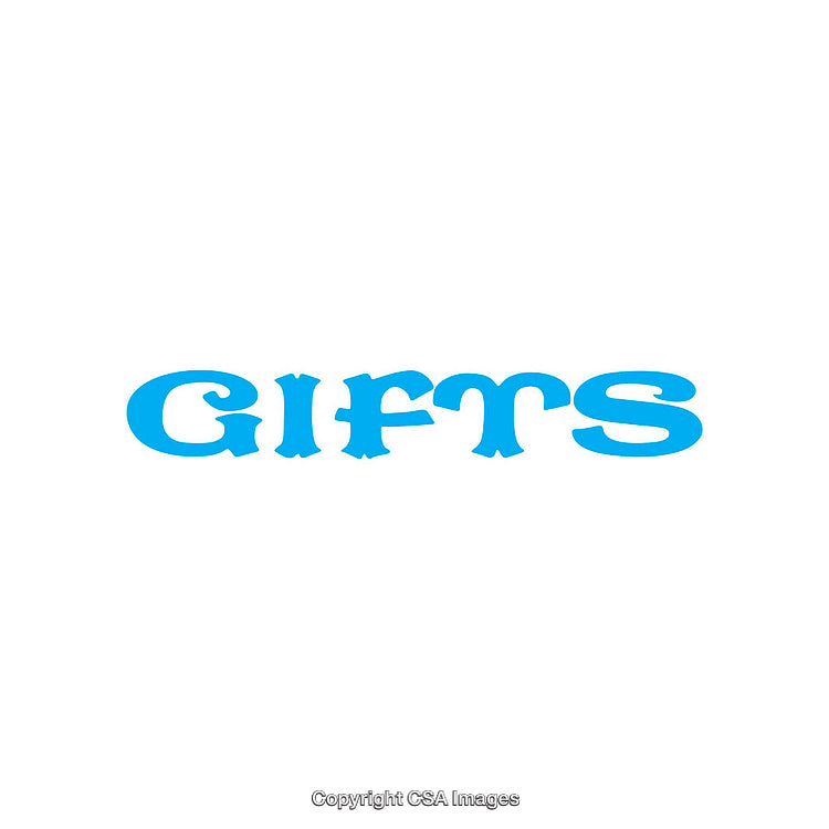 Bright Blue Typography on White with Word 'Gifts' in Unique Font