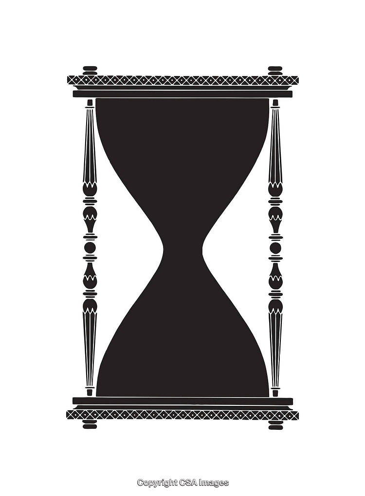 Detailed Black and White Illustration of a Classic Hourglass Design
