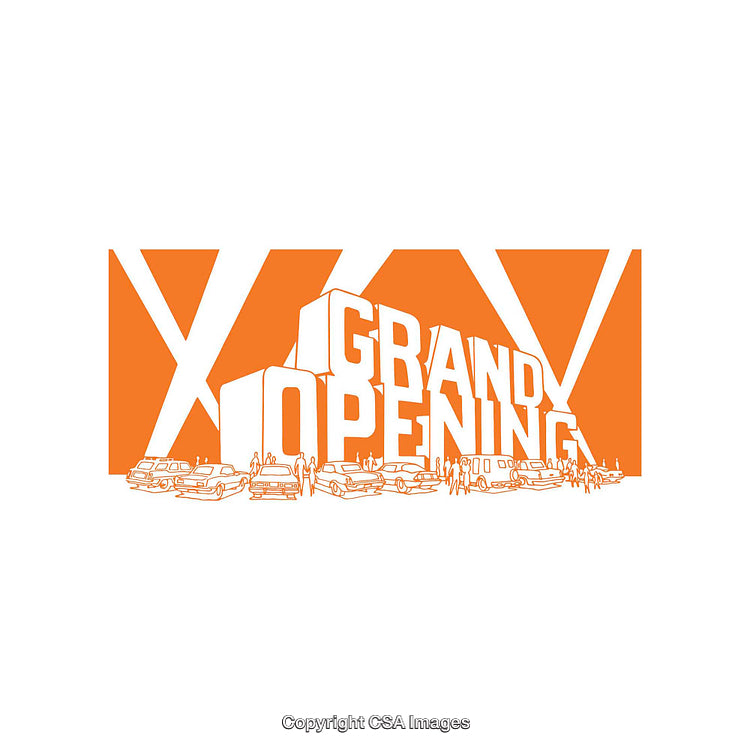 Illustrated Grand Opening Concept with Cars and Abstract Background