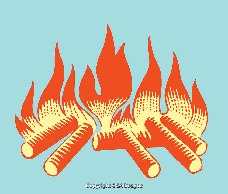 Stylized Fire Illustration with Bright Colors and Artistic Design Elements