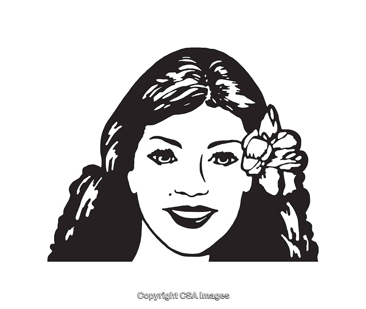 Black And White Portrait Illustration of a Woman With a Flower in Hair
