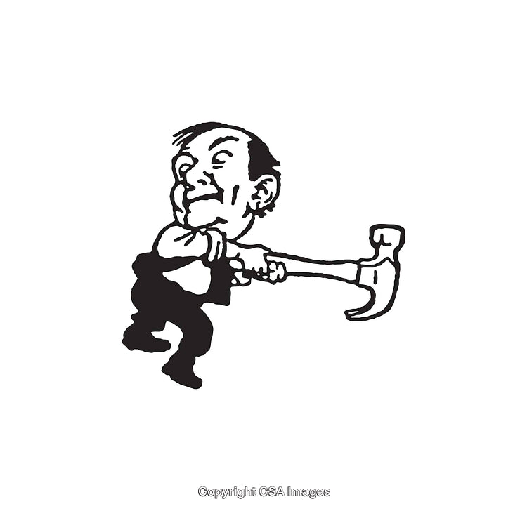 Black and White Line Art of Person Using Hammer