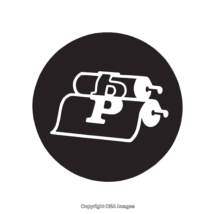 Black and White Printing Press Icon in Circular Background