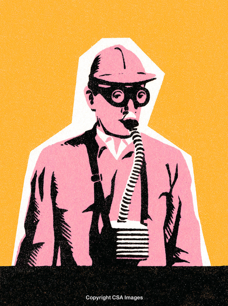 Retro Styled Illustration of Person Wearing Equipment on Yellow Background