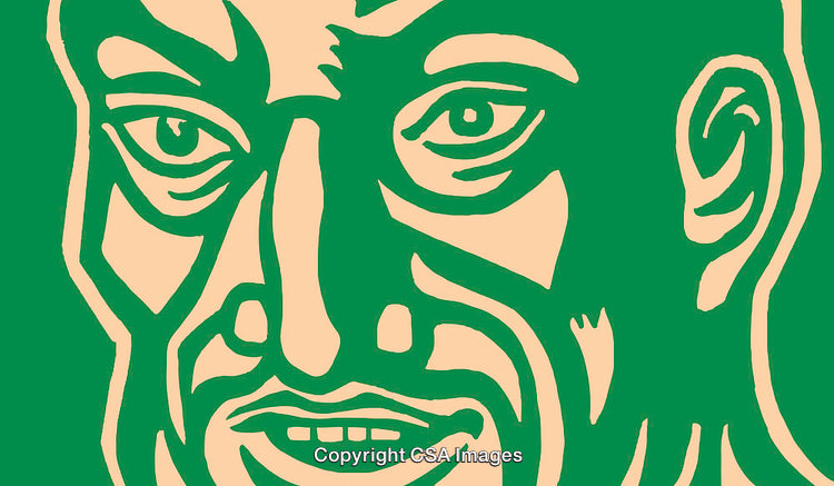 Abstract Portrait Illustration in Green and Beige with Bold Line Design