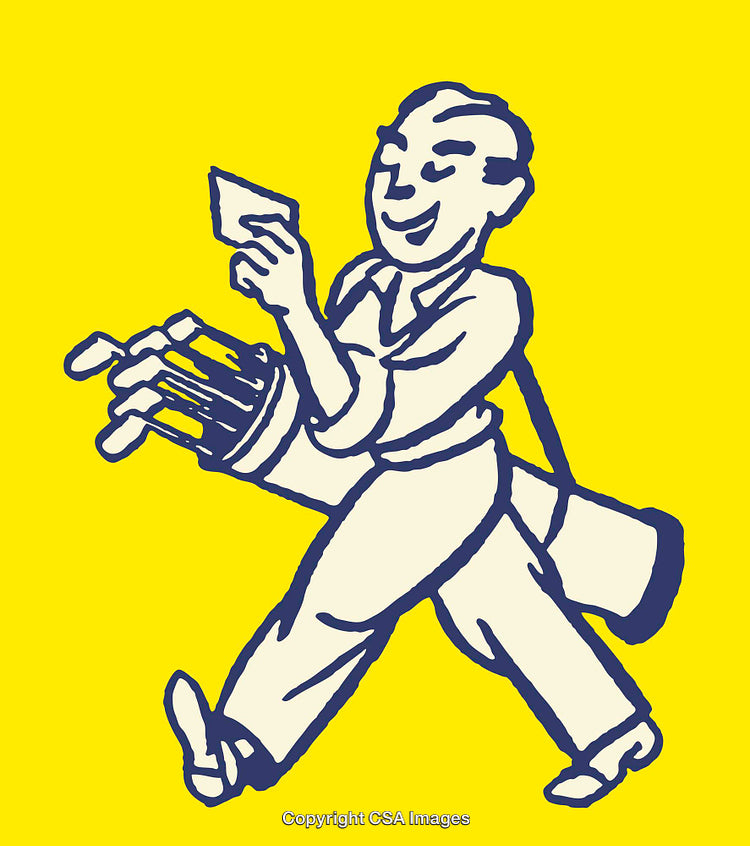 Cartoon Illustration of a Happy Man Carrying Golf Equipment