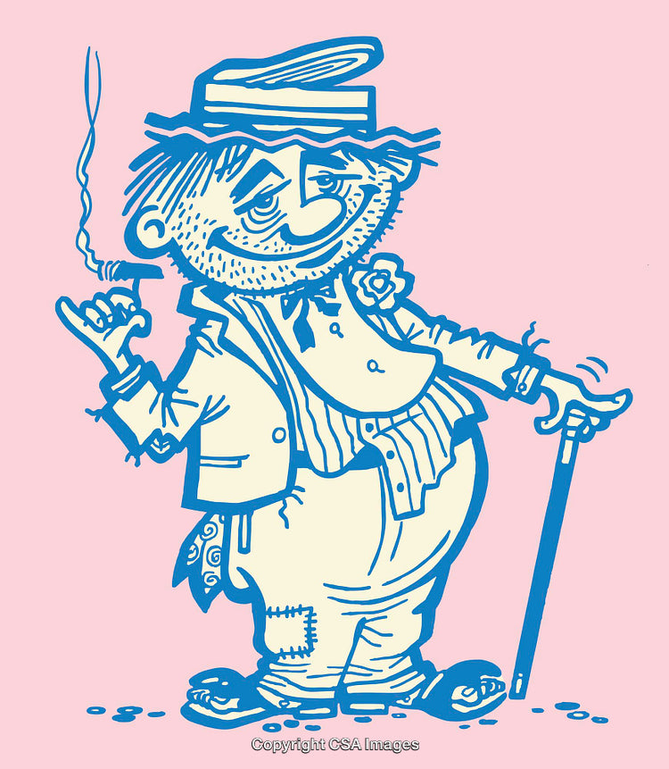 Cartoon Gentleman with Cane in Colorful Vintage Line Art Style