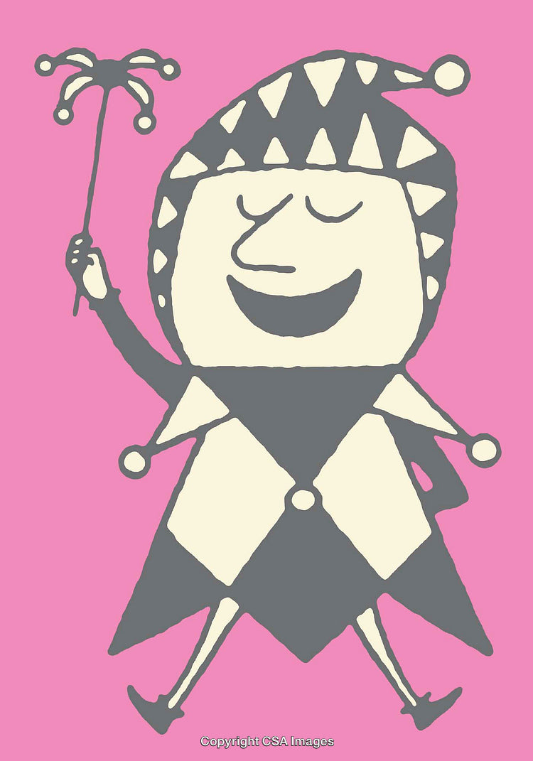 Jester Character Illustration in Playful Pastel Colors and Whimsical Style