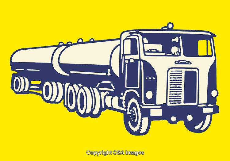 Stylized Artwork of Tanker Truck in Blue and Yellow Colors