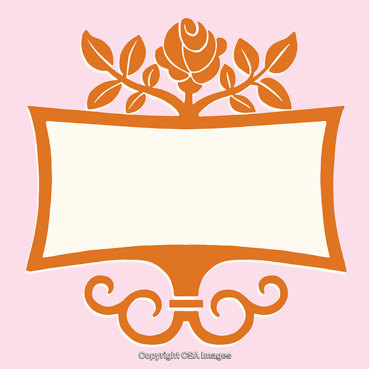 Ornate Orange Frame Design with Botanical Details on Pink Background