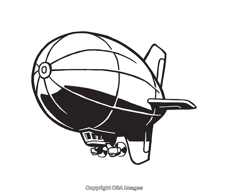 Black and White Line Art Illustration of a Vintage Airship or Zeppelin