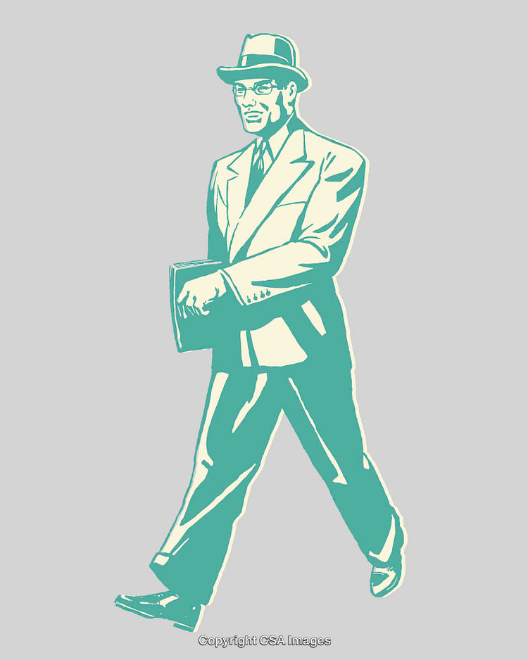 Vintage Line Art of a Stylish Businessman Walking with a Book