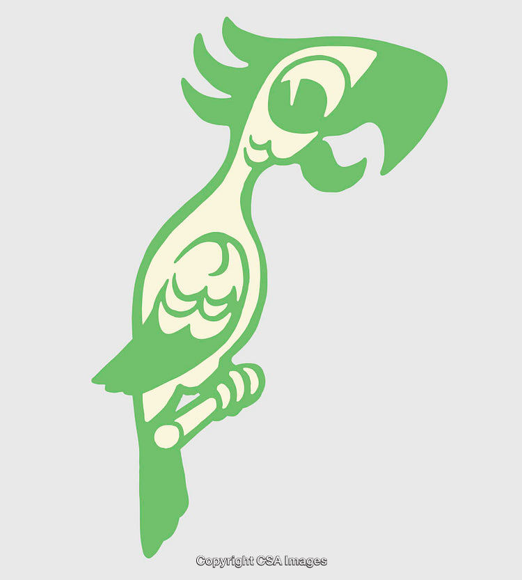 Green Illustrated Parrot in Artistic Line Art Style
