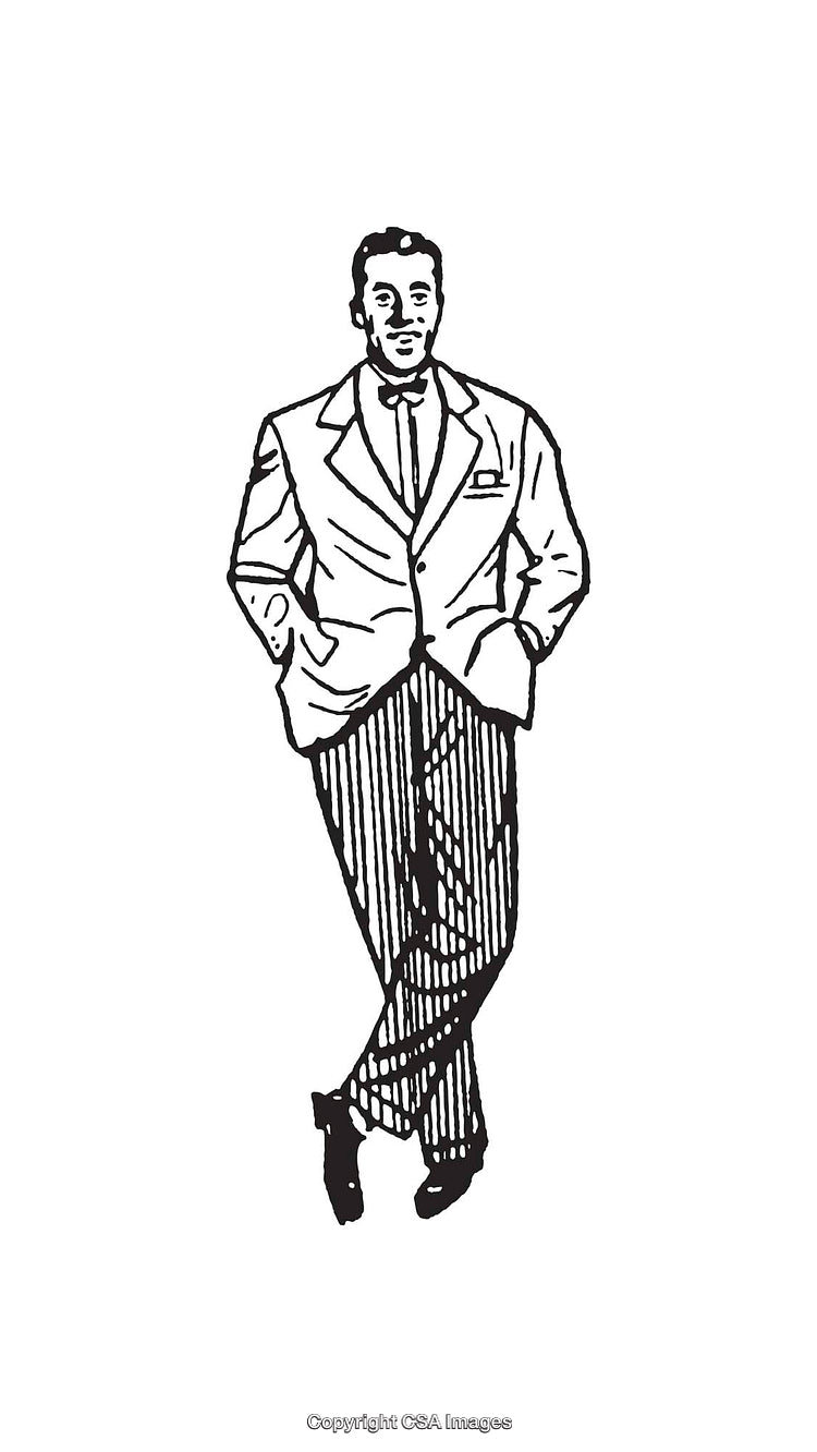 Black and White Illustration of Stylish Man in Formal Attire