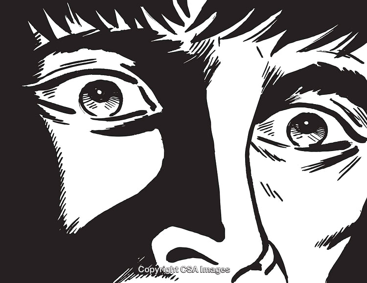 Illustration of Wide Eyes Expressing Shock in Black and White Style