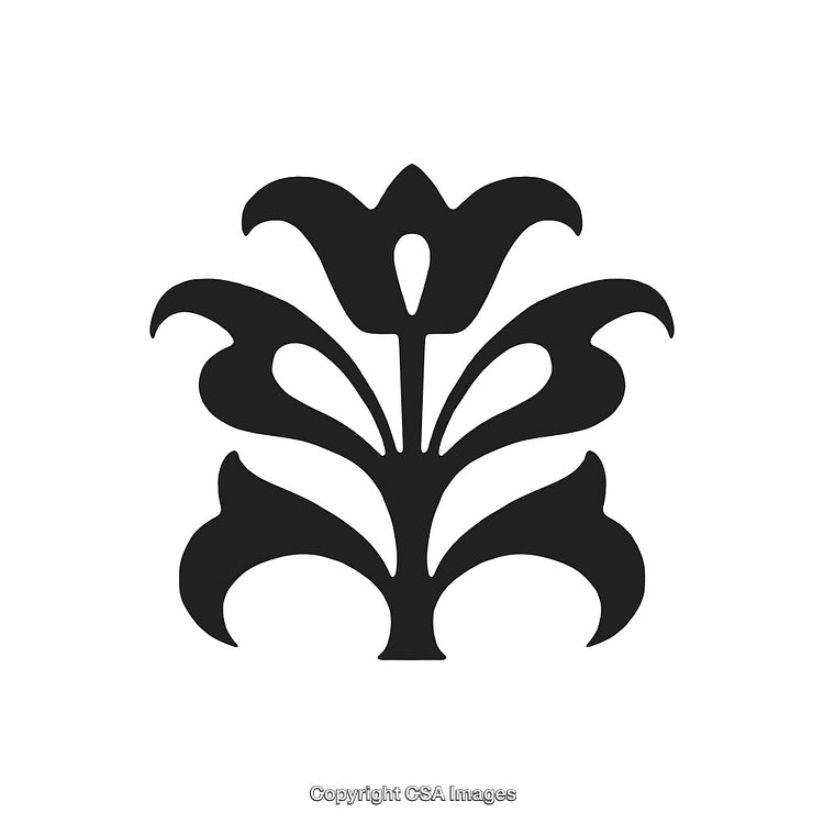 Abstract Black and White Decorative Floral Design Symbol