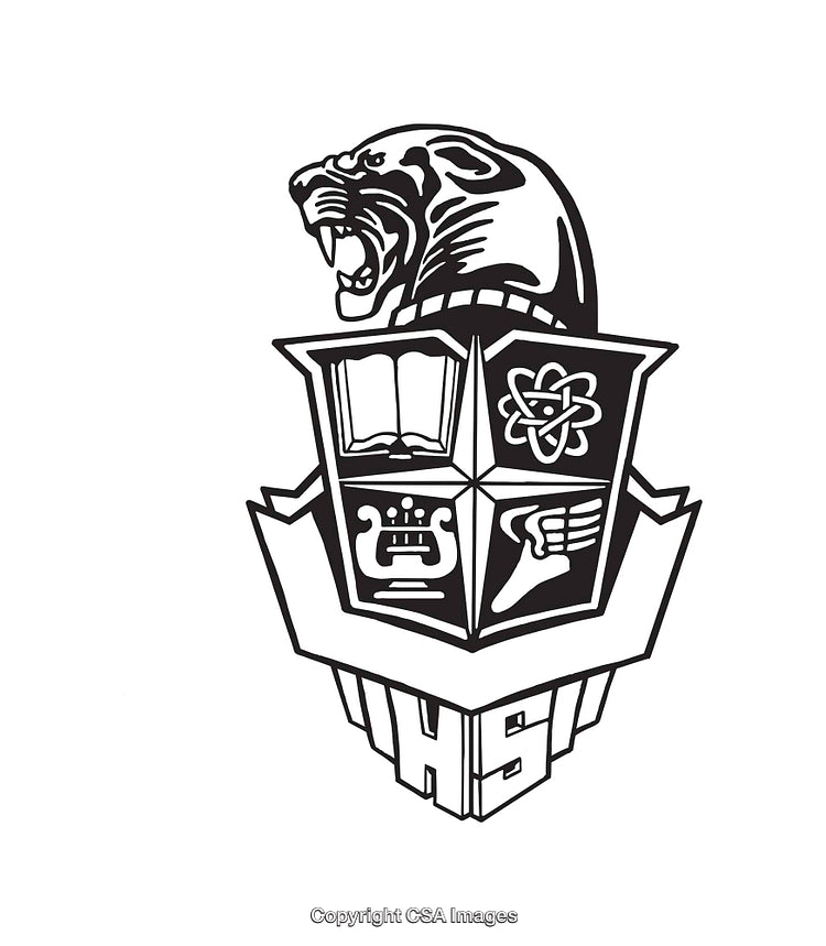 Black and White Line Art Illustration of a Panther and Shield Symbol