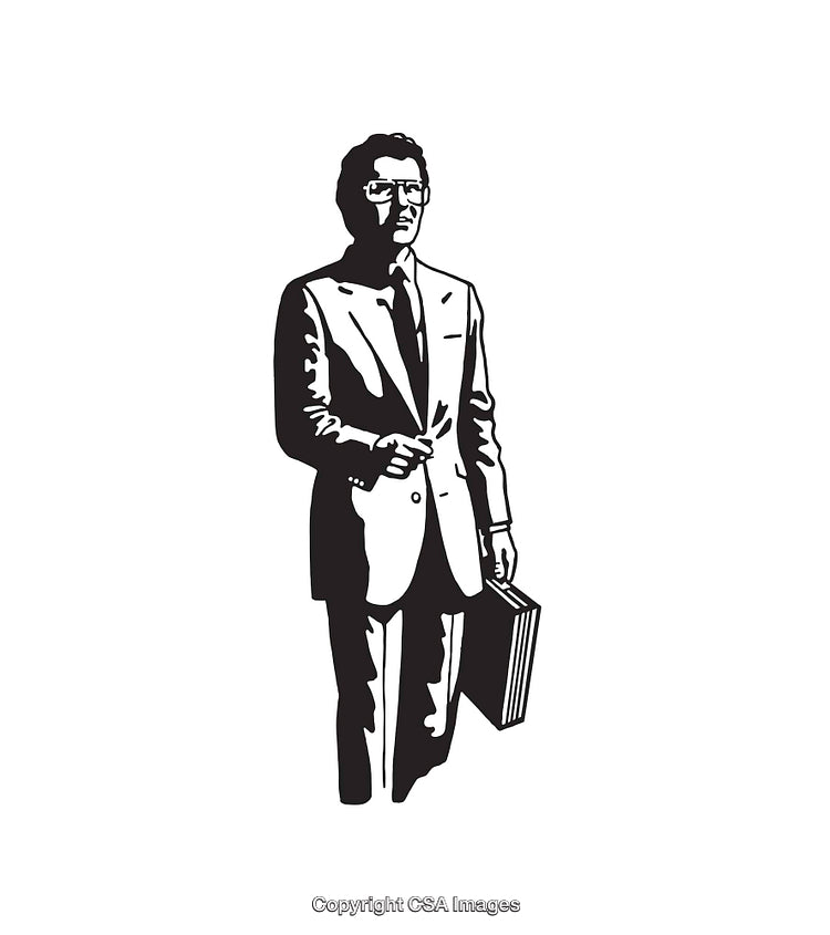 Elegant Businessman in Black and White Line Art Style Illustration