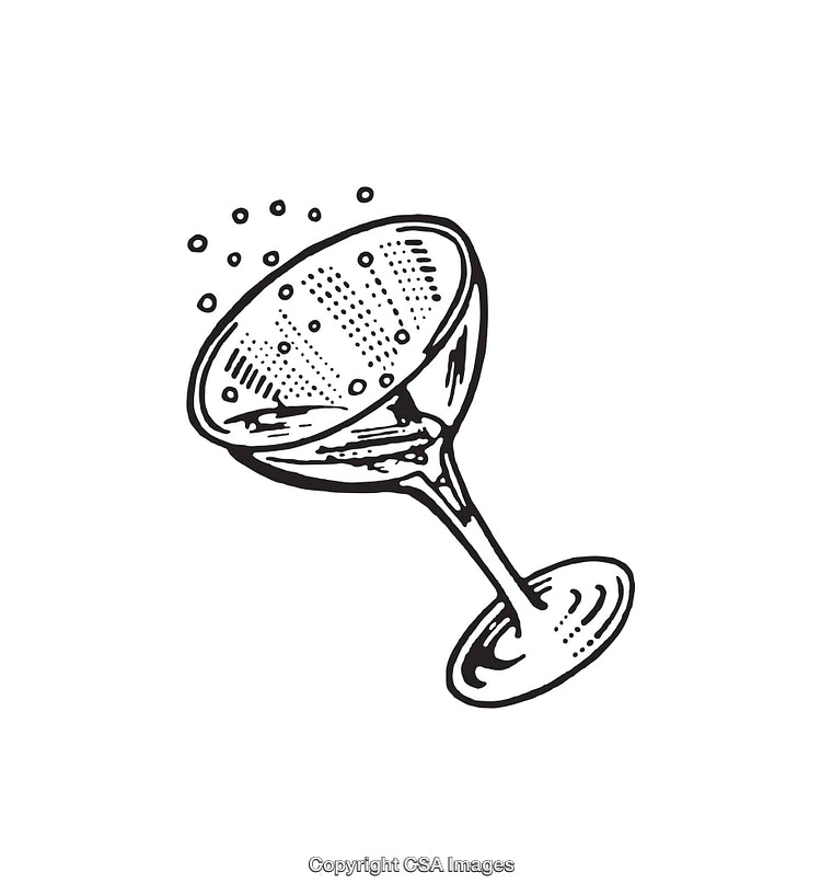 Hand-Drawn Illustration of a Champagne Glass with Sparkling Details