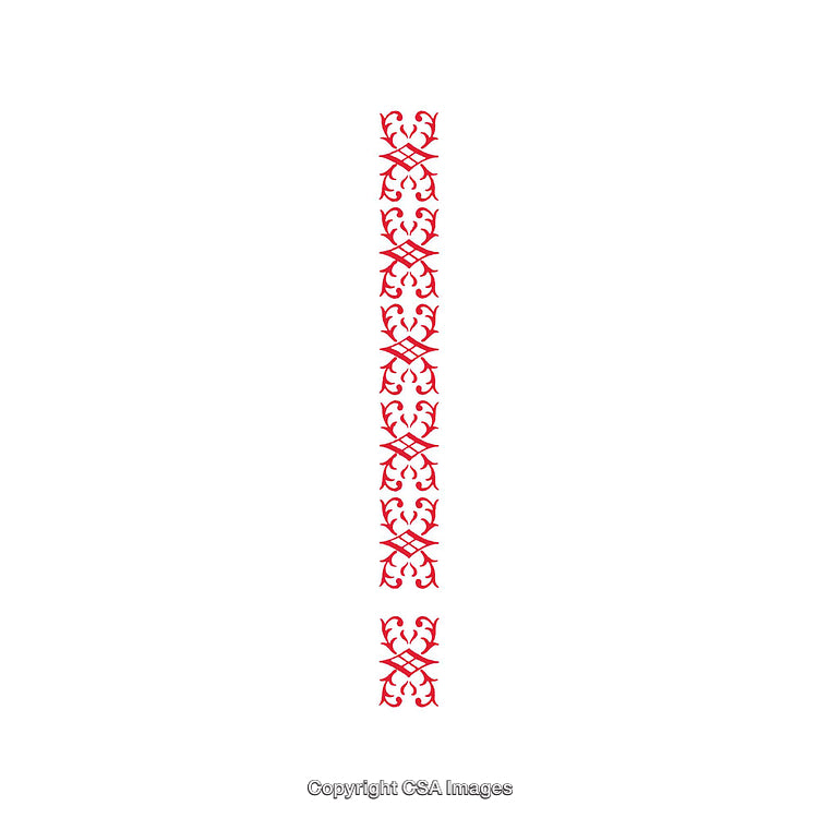 Red Ornate Vertical Decorative Pattern Isolated on a White Background