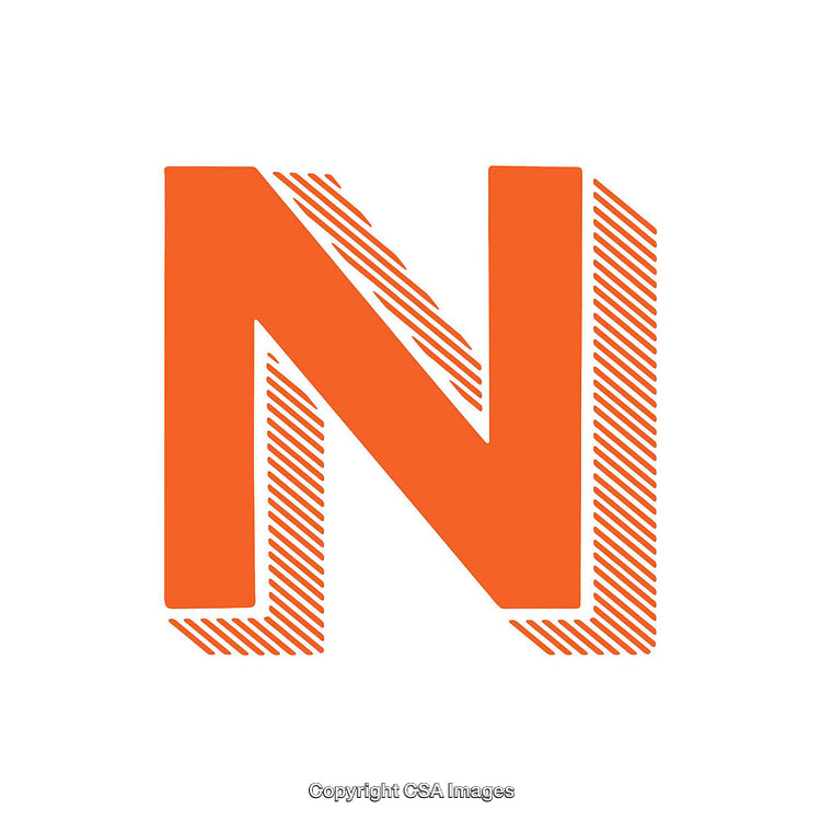 Orange Letter N with Stylized Lines on a White Background