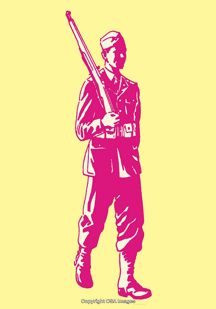 Bold Monochrome Soldier Illustration in Vibrant Color Scheme