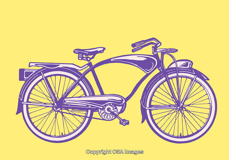 Colorful Line Art Illustration of a Bicycle on a Vibrant Yellow Background