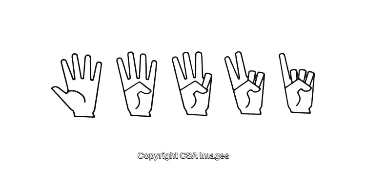 Line Art Illustration of Hand Signs Showing Numbers One to Five