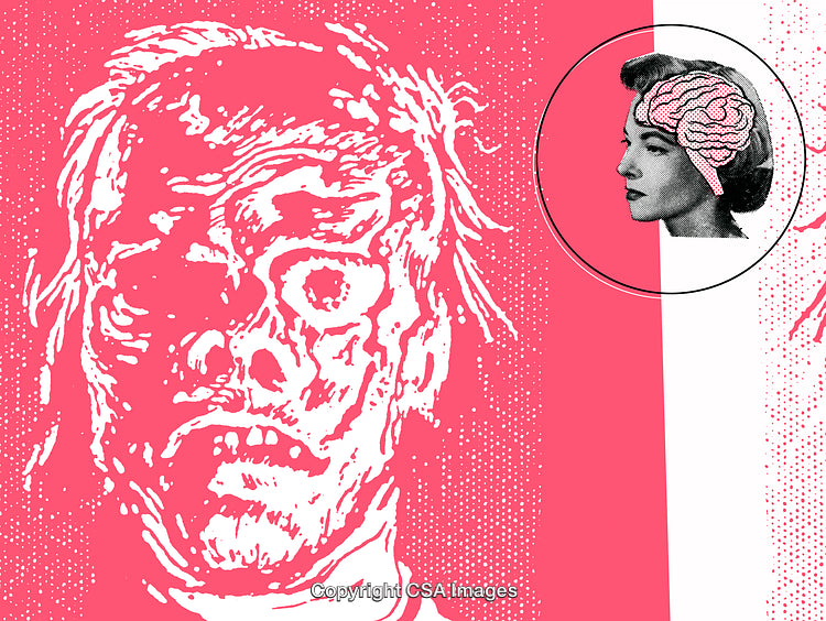 Surreal Artwork Depicting Human Form and Brain in Pop Art Style