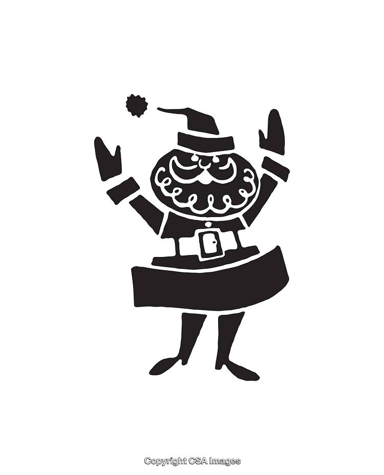 Festive Black And White Line Art Illustration Featuring Santa Claus