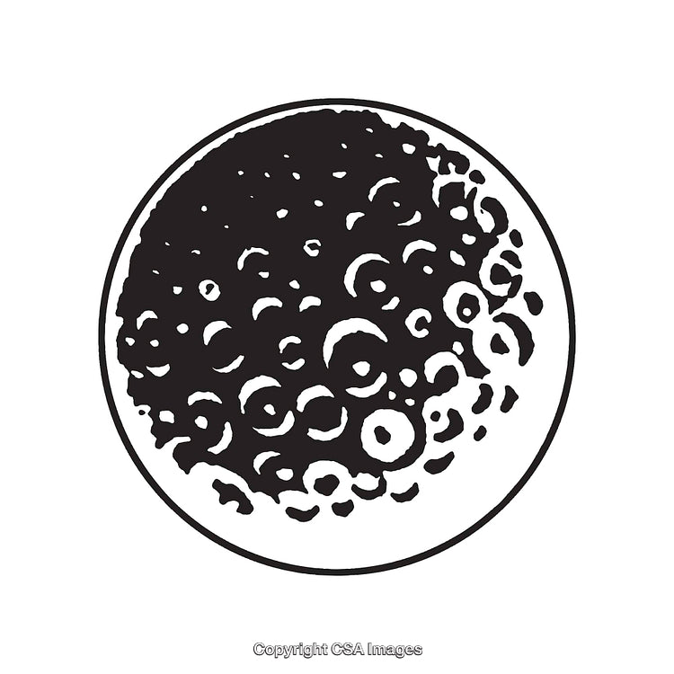 Black and White Line Art Illustration of a Celestial Lunar Surface