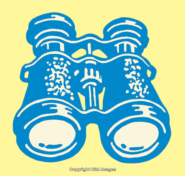 Blue Binoculars Illustration With Vintage Style on Yellow Background