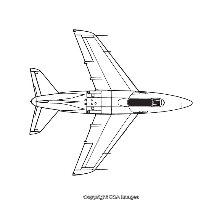 Outline Illustration of an Aircraft Top View in Black and White