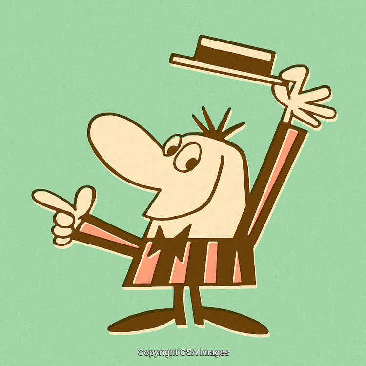 Playful Cartoon Character Tipping Hat With Cheerful Expression on Colorful Background