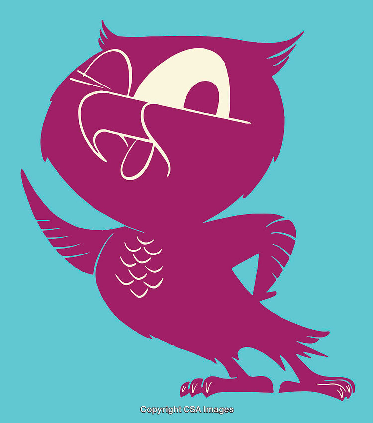 Playful Purple Owl Illustration on Bright Turquoise Background